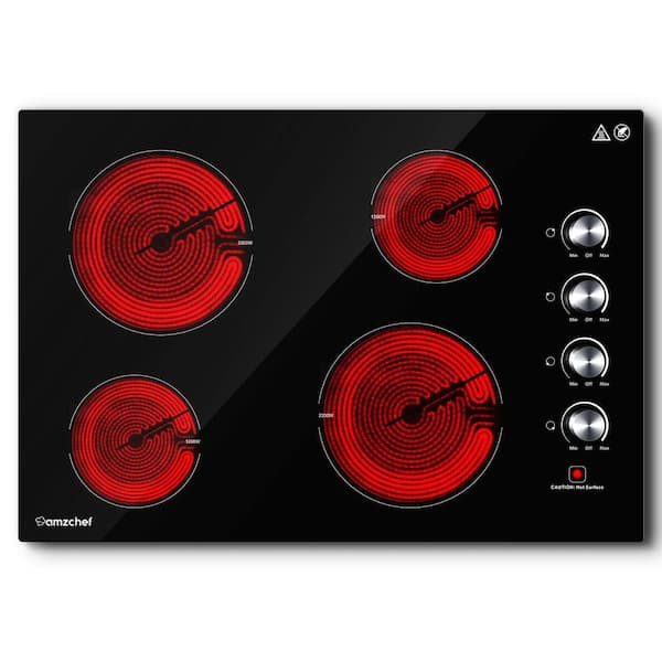 amzchef 30 in. 4 Elements Radiant Electric Cooktop in Black with Knob Control