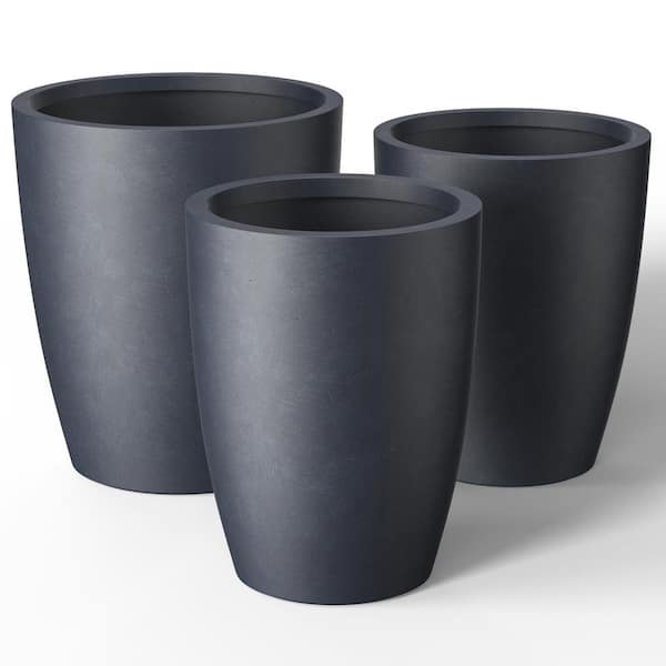 14 in., 17 in., 20 in. Large Granite Gray Concrete Round Planter / Pot with Drainage Holes (Set of 3)