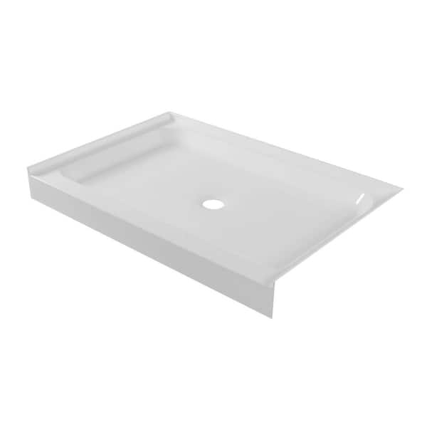 32 in. L x 54 in. W Alcove Threshold Shower Pan Base with Center Drain in White
