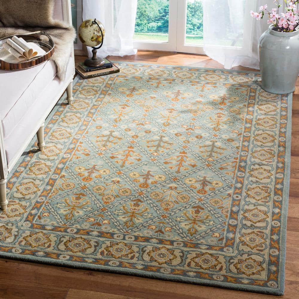 Heritage Blue and Cream Hand-Tufted Wool Area Rug