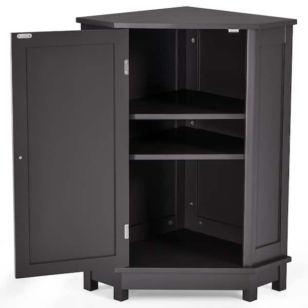 FUNKOL 17.5 in. W x 17.5 in. D x 31.4 in. H Black Brown Modern Bathroom Corner Storage Linen Cabinet with Adjustable Shelf