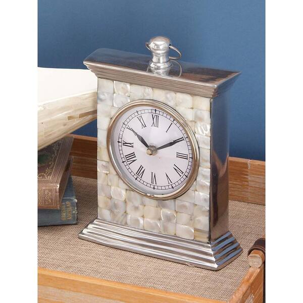 Litton Lane 9 in. x 7 in. Aluminum and Mother of Pearl Table Clock