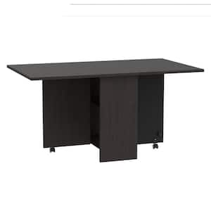 48 in. Rectangle Black Wood Folding Dining Kitchen Table with Drawer and 2-Layer Storage Shelf