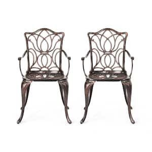La Vista Black Copper Floral Cut Aluminum Outdoor Dining Chair (2-Pack)