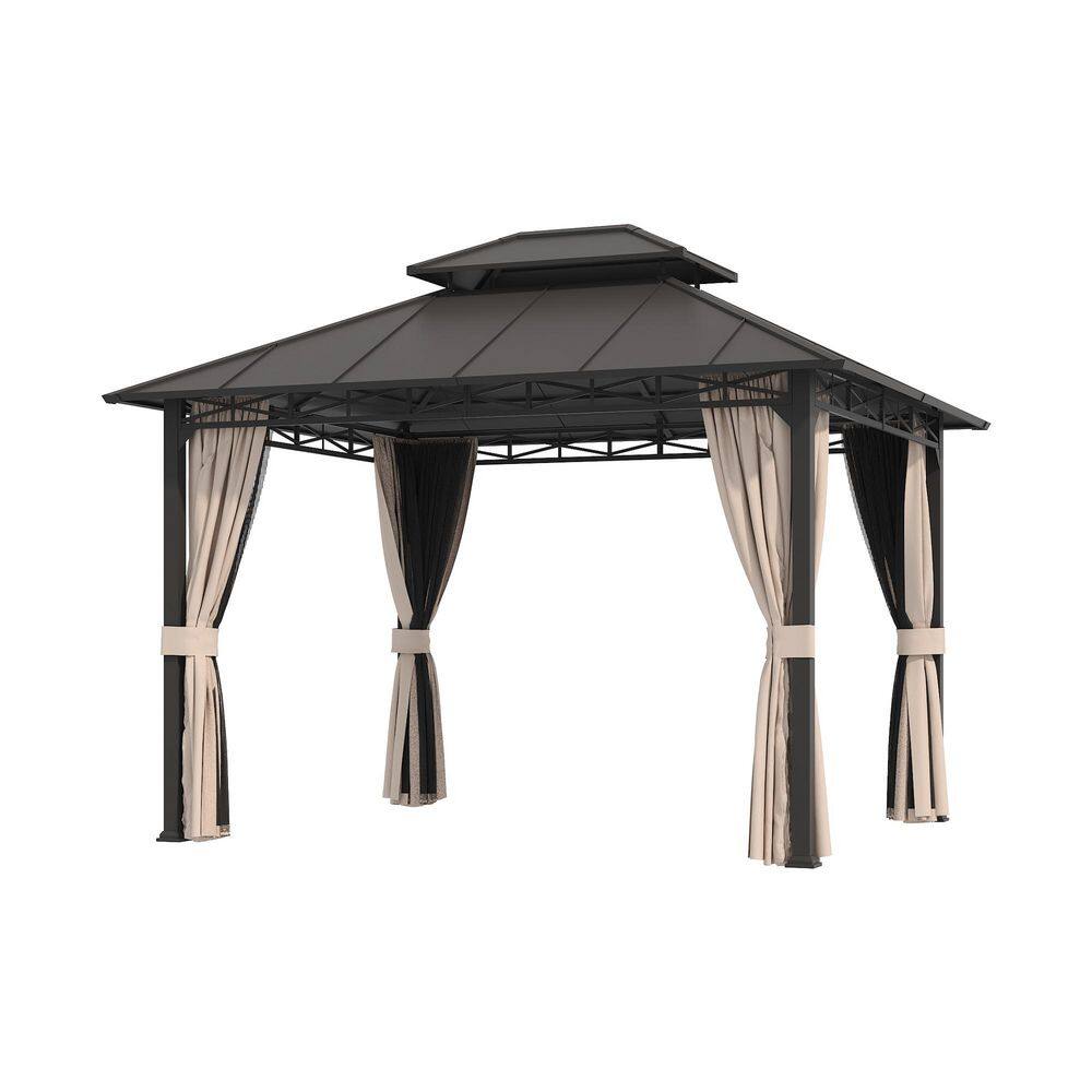 10 ft. x 12 ft. Hardtop Gazebo, Galvanized Steel Double Roof Gazebo with Nettings and Curtains, Gray price history on PriceWatchPro