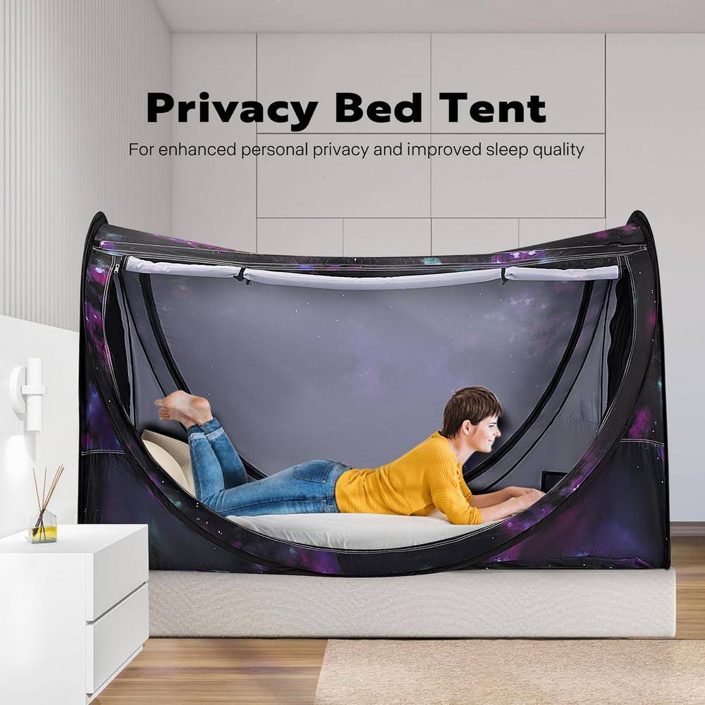Black and Purple Polyester Pop-Up Privacy Bed Canopy