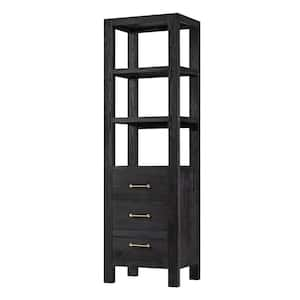 León 21.7 in. W x 15.7 in. D x 72 in. H Fir Wood Black Freestanding Linen Cabinet