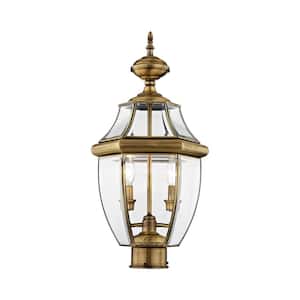 Aston 21 in. 2-Light Antique Brass Solid Brass Hardwired Outdoor Rust Resistant Post Light with No Bulbs Included