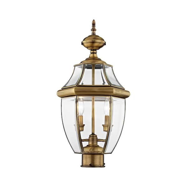 Livex Lighting Monterey 2 Light Antique Brass Outdoor Post Top Lantern