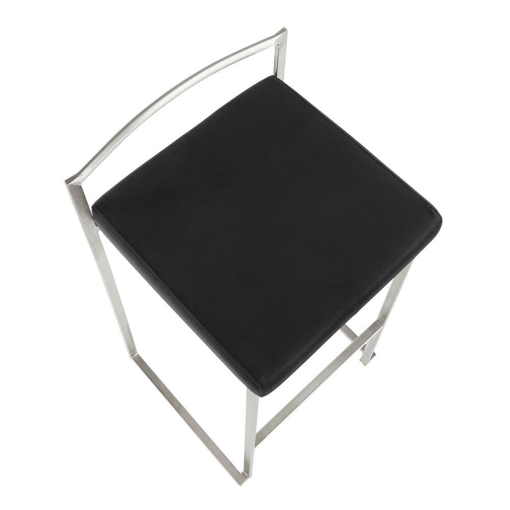 Fuji Brushed Stainless Steel Stackable Counter Stools with Black Velvet Cushion, Set of 2