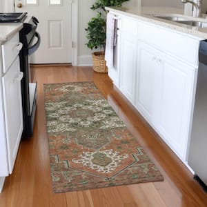 Mayfield Premium Machine Washable Abstract AMF1036 Rust 2 ft. 3 in. x 7 ft. 6 in. Runner Rug