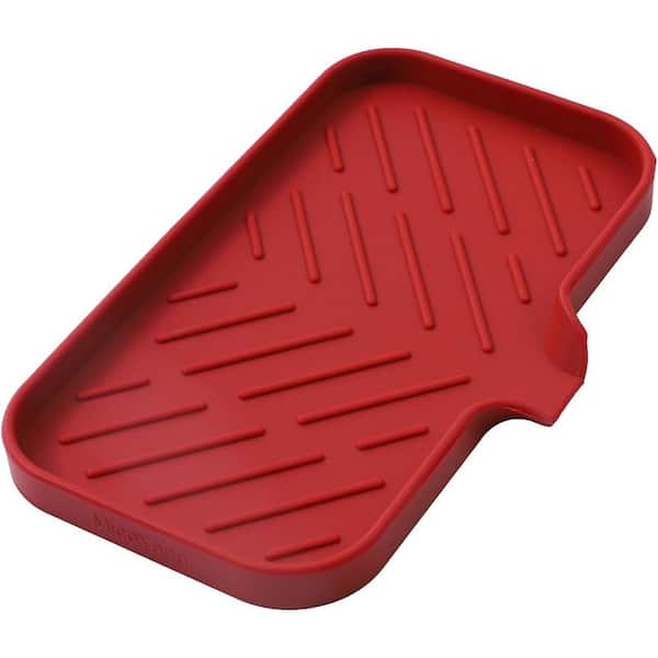 Aoibox 9.6 in. Silicone Bathroom Soap Dishes Drain and Kitchen Sink Organizer Sponge Holder, Dish Soap Tray in Red