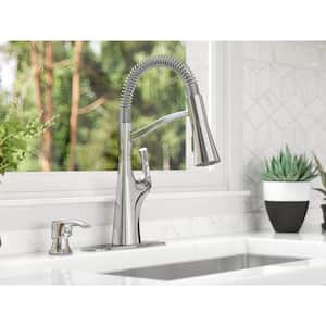 Ladera Culinary 1-Handle Pull Down Sprayer Kitchen Faucet with Deck Plate and Soap Dispenser in Polished Chrome