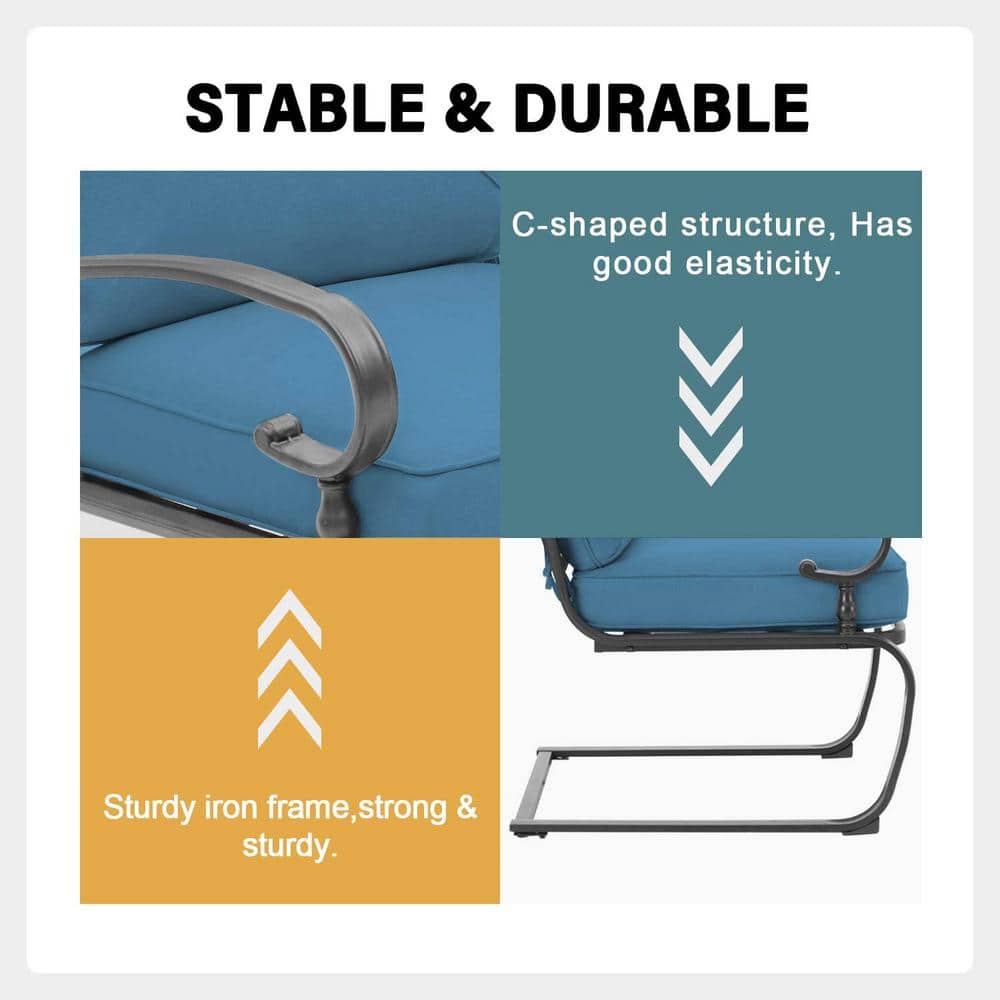 Modern Blue Cushioned Iron Armchair Bistro Set