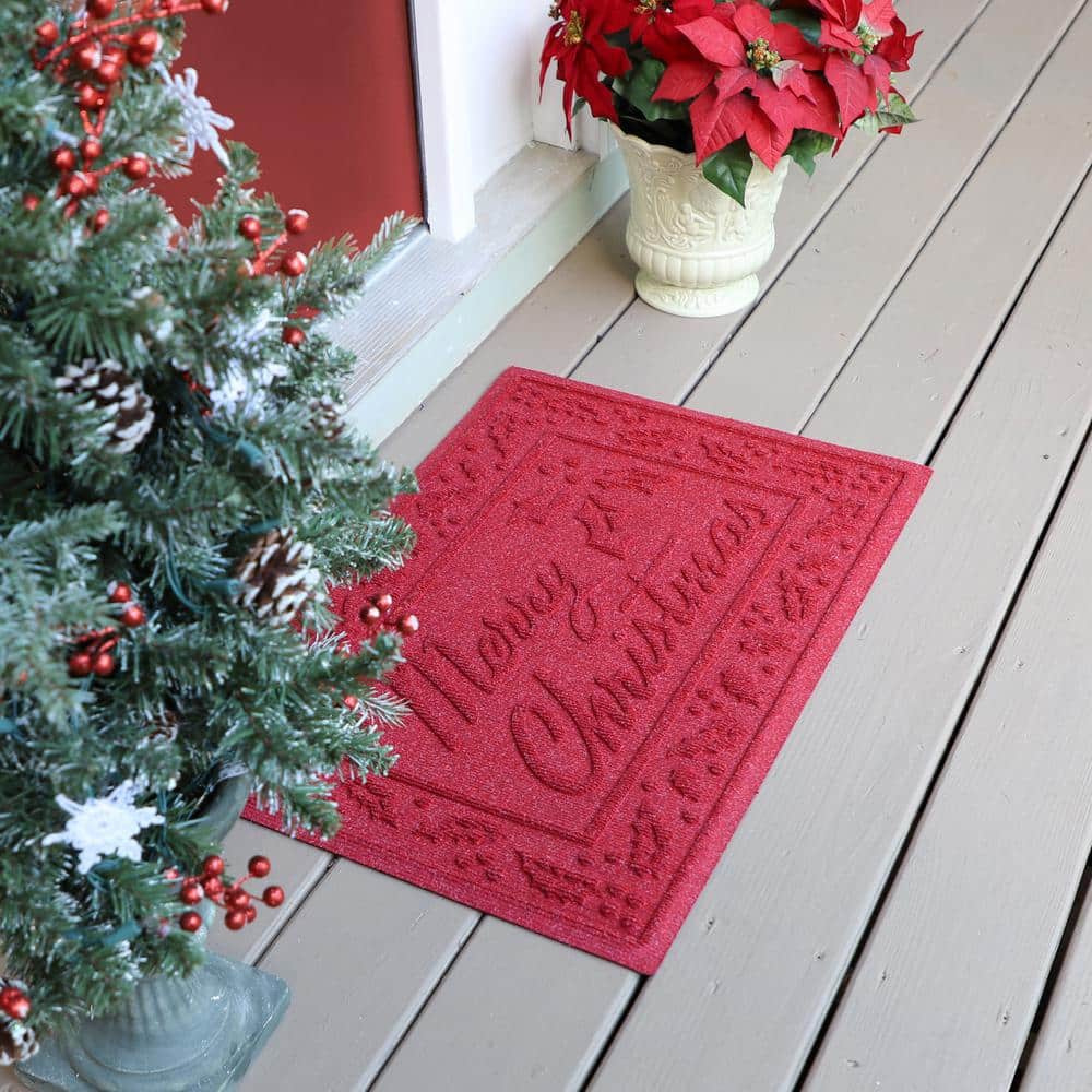 Red Polypropylene Merry Christmas Outdoor Doormat