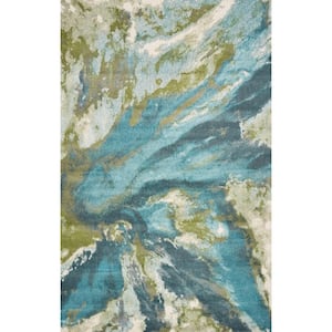 Watercolors Teal 3 ft. x 5 ft. Abstract Area Rug