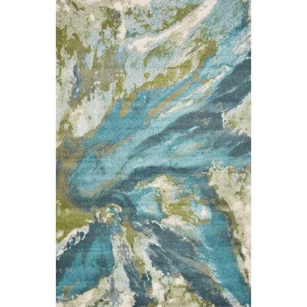 Kas Rugs Watercolors Teal 3 ft. x 5 ft. Abstract Area Rug