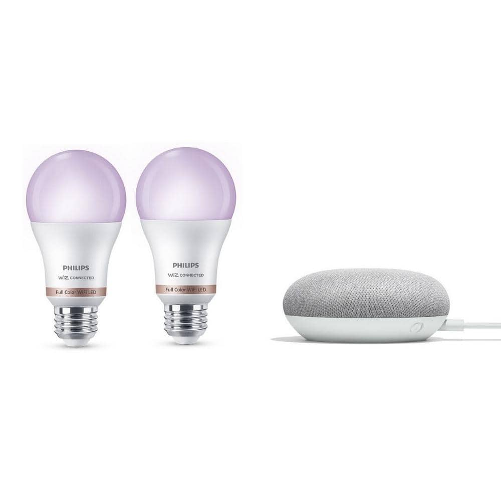 Philips 60-Watt Equivalent LED Smart Wi-Fi Color Changing Light Bulb powered by WiZ Google Home Mini (2-Pack) 562702 - Home Depot