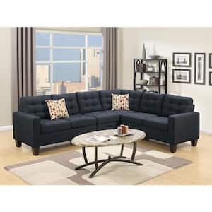 107 in. Bobkona Square Arm 4-Piece Linen-Like Fabric L-Shaped Modular Sectional Sofa with Wood Legs in Black