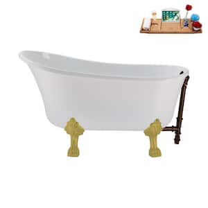 51 in. Acrylic Clawfoot Non-Whirlpool Bathtub in Glossy White, Matte Oil Rubbed Bronze Drain And Brushed Gold Clawfeet