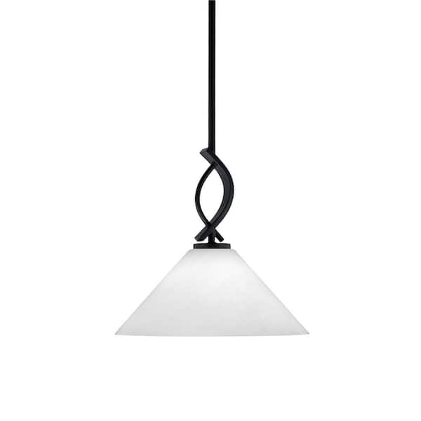 Unbranded Olympia 100-Watt 1-Light Matte Black Shaded Pendant Light with 12 in. White Marble Glass Shade, No Bulb Included