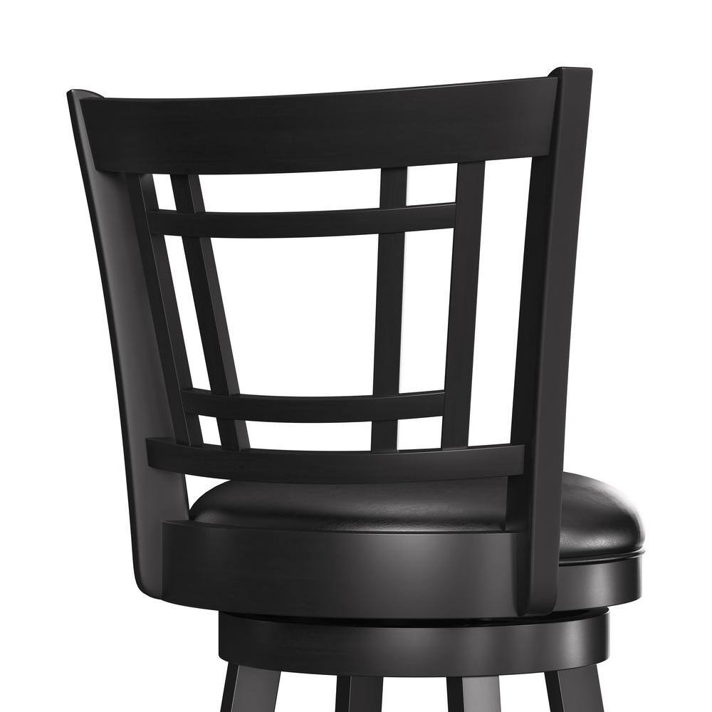 Transitional Black Faux Leather and Wood Swivel Bar Stool