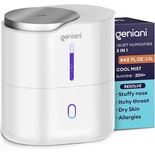 Geniani Top Fill Humidifier with Essential Oil Diffuser 2.5L for Home and Indoor Plants, Ultrasonic Quiet, Night Light (White)