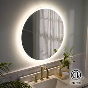 32 in. x 32 in. Round Acrylic Framed Wall Anti Fog Dimmable LED Bathroom Vanity Mirror with Lights in White, 3 Colors