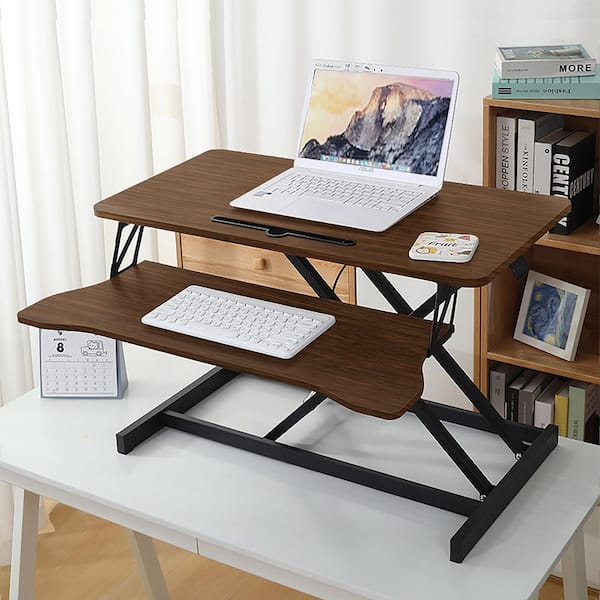 Seafuloy 32 in. Walnut Adjustable Sit to Stand Desk Converter with