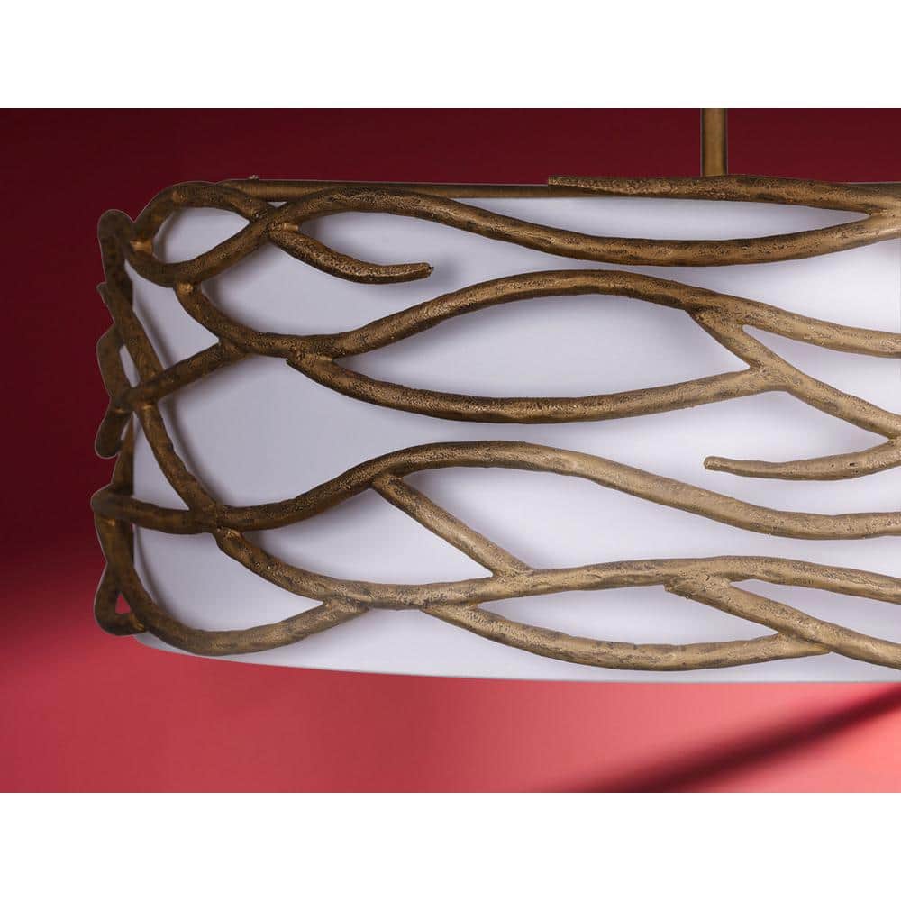 Textured Ashen Gold 6-Light Indoor Drum Pendant with Fabric Shade