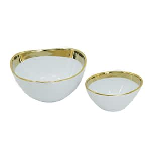 Gold Round Ceramic 0 in. Decorative Bowl (Set of 2)