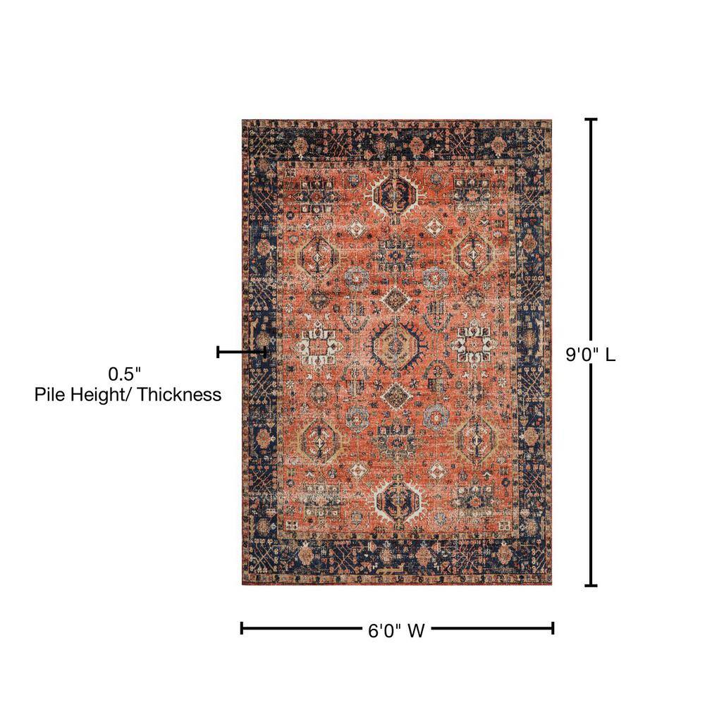 Rust and Navy 6' x 9' Flat Woven Wool Area Rug