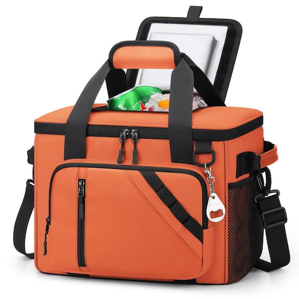 26.4 qt. Collapsible Multi‑Pocket Soft‑Side Cooler in Orange, Portable for Beach Camping Picnics