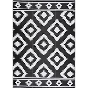 Milan Black and White 9 ft. x 12 ft. Folded Reversible Recycled Plastic Indoor/Outdoor Area Rug-Floor Mat