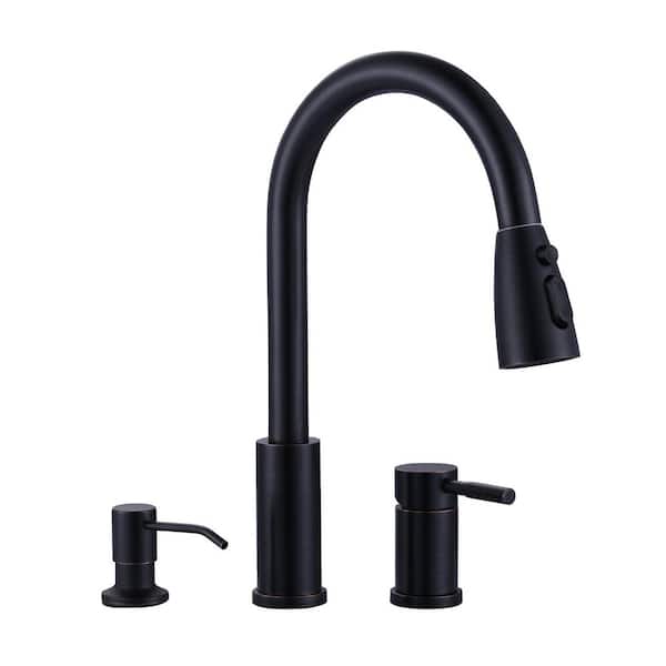 15 in. H Stainless Steel Pull Down Sprayer Kitchen Faucet with Soap Dispenser, 360° Swivel Spout in Oil Rubbed Bronze