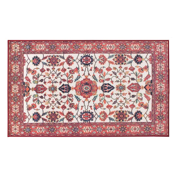 Ramage Maroon 3 ft. x 5 ft. Medallion Washable Area Rug