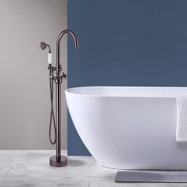 Satico 2-Handle Freestanding Tub Faucet with Round Hand Shower in Oil Rubbed Bronze