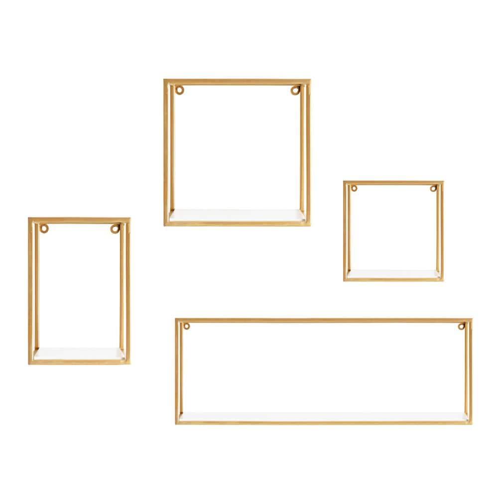 Mallory 26.3" White and Gold Floating Wall Shelf Set