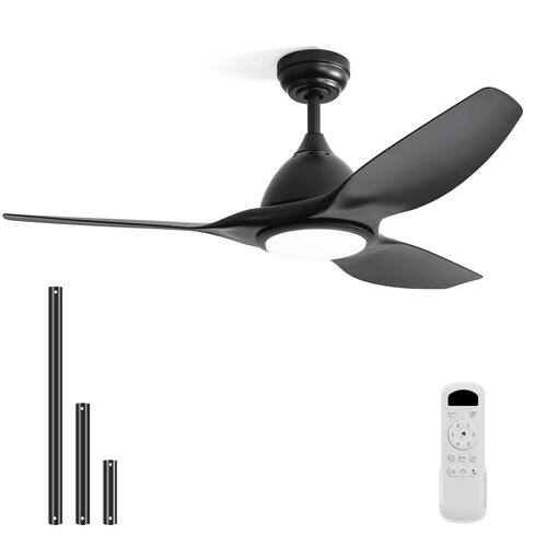 52 in. Indoor/Outdoor Integrated LED Black Downrod Modern Ceiling Fan with Light Kit and 6-Speed DC Remote CACI Mall Ceiling Fans With Lights