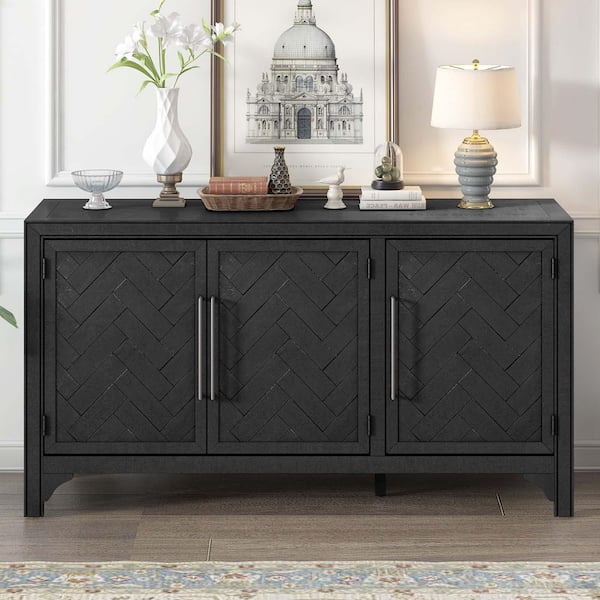 Unbranded Black MDF 60 in. Modern Buffet Storage Cabinet Sideboard Mid Century Kitchen Cabinets for Living Room, Dining Room