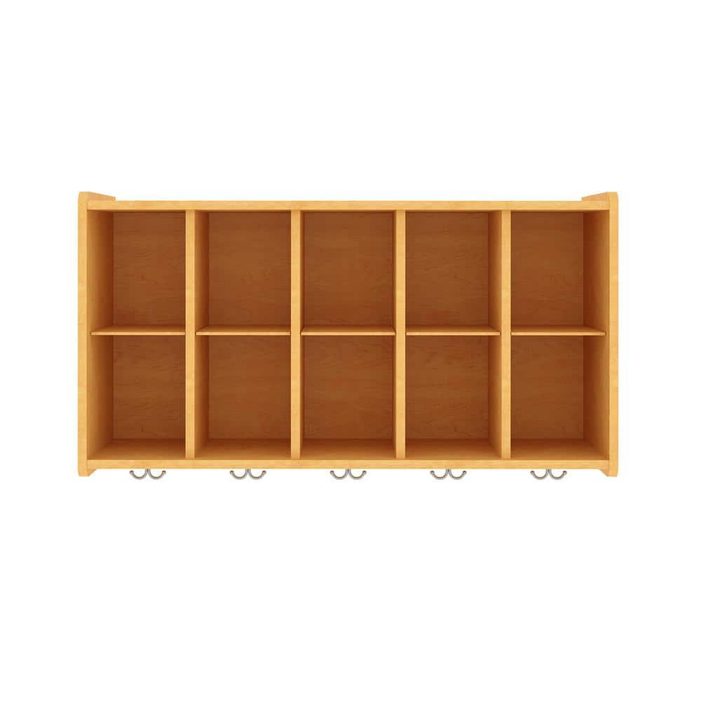 Maple Medium Wood Wall Shelf with Hooks and Cubbies