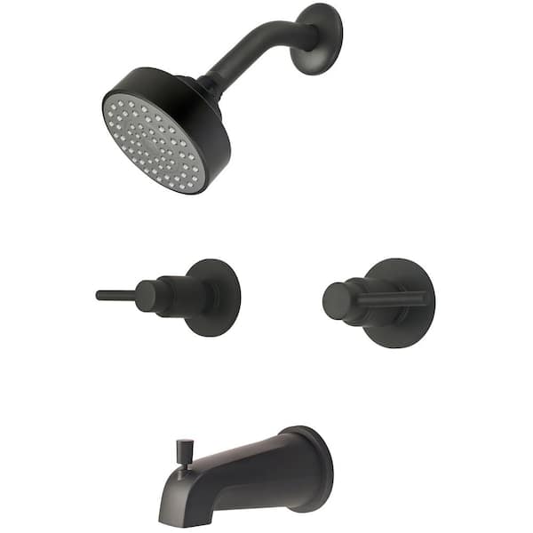 Central Brass 8997-M1-MB Double Handle 1-Spray Tub and Shower Faucet 1.75 GPM in. Matte Black Valve Included