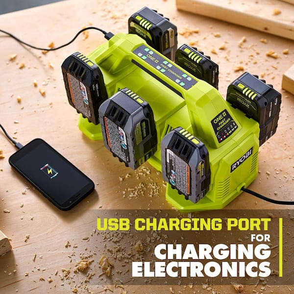 RYOBI ONE+ 18V Lithium-Ion 2.0 Ah Compact Battery (2-Pack) with 6-Port Charger PBP2006-PCG006 - The Depot