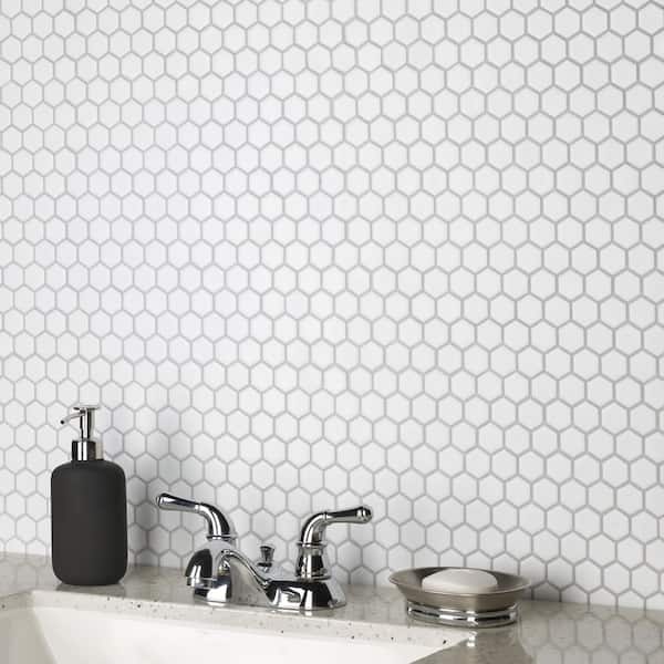 Hudson 1 in. Hex Matte White 11-7/8 in. x 13-1/4 in. Porcelain Mosaic Tile (11.2 sq. ft./Case)