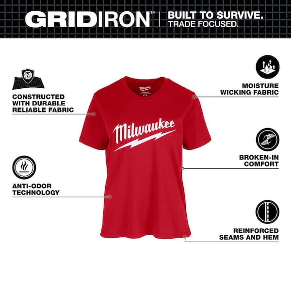 Women's Medium Red GRIDIRON Heavy Duty Short Sleeve T-Shirt
