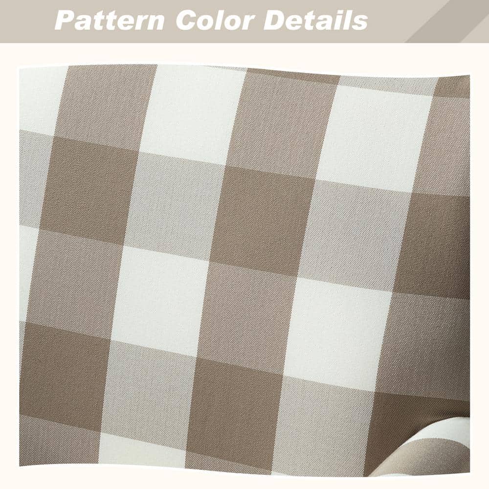 Plaid Beige Upholstered Accent Chair with Nailhead Trim