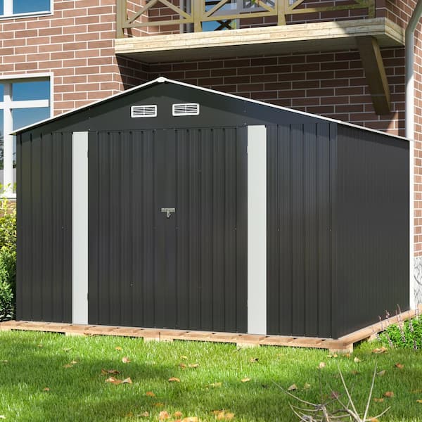 10 ft. W x 8 ft. D Outdoor Storage Metal Shed Building Garden Tool Shed  with Lockable Doors, Dark Gray (80 sq. ft.)