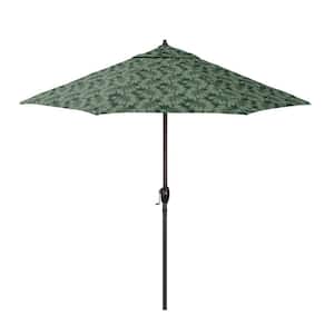 9 ft. Bronze Aluminum Market Patio Umbrella with Crank Lift and Autotilt in Palm Hunter Pacifica Premium