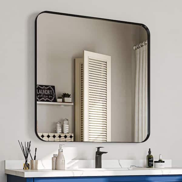 36 in. W x 36 in. H Rectangular Aluminum Framed Wall Bathroom Vanity Mirror in Black