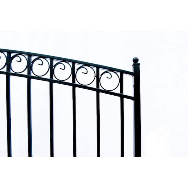 19 ft. x 6 ft. x 14 ft. Black Steel Single Sliding Driveway Gate Paris Style with Pedestrian Gate 5 ft. Fence Gate